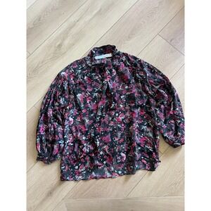 IRO Paris Floral Print‎ Blouse Womens Top Tie Neck Long Sleeve Button Down